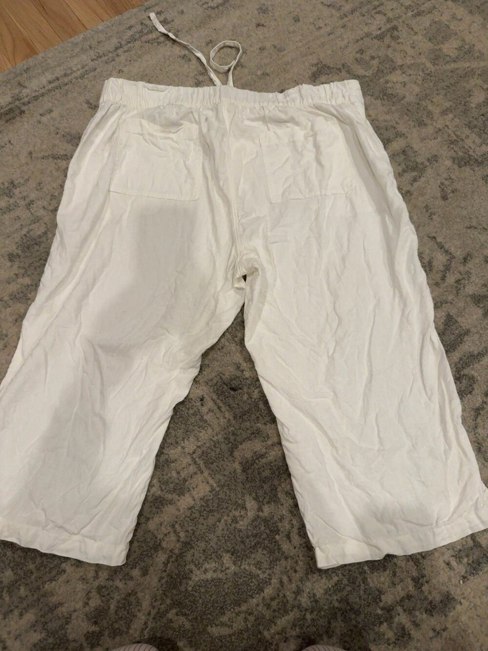 Per Se Capri Pants 1X Beige Linen Blend Drawstring Coastal Crop Pockets Culottes